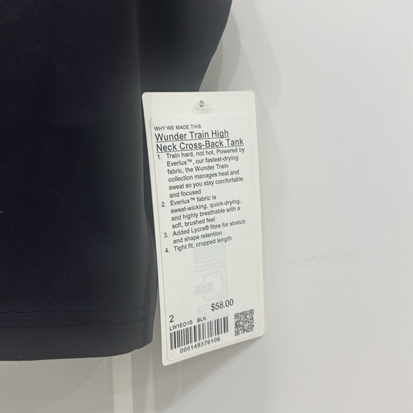 Lululemon Wunder Train High-Neck Cross-Back, Black, size 2 NWT. - Picture 2 of 7